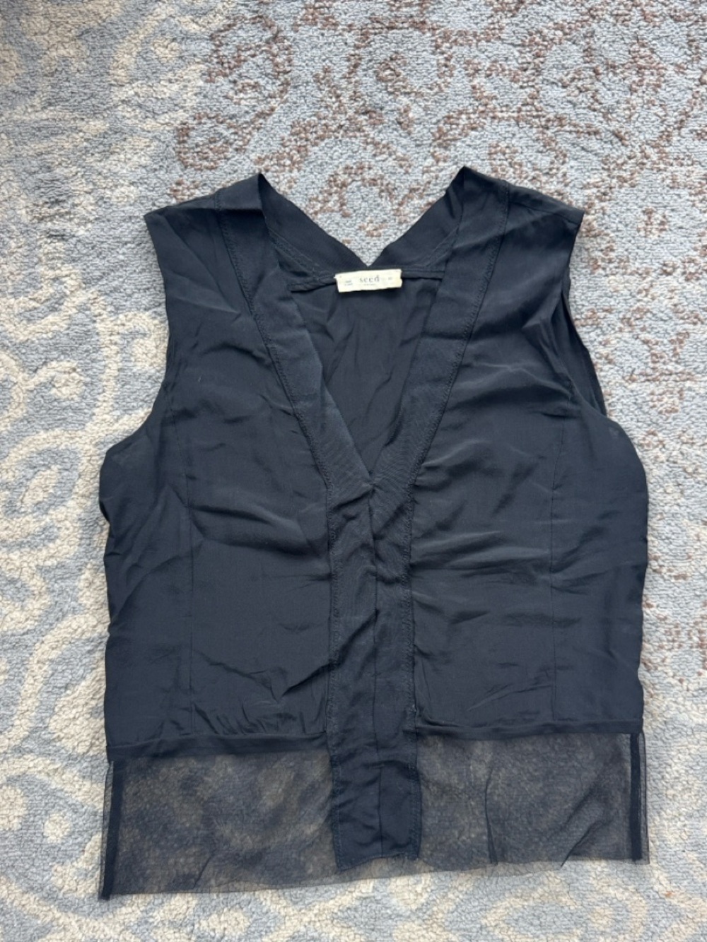 Seed Heritage Silk Blouse Sleeveless Sheer Panel Minimalist Top Black 10